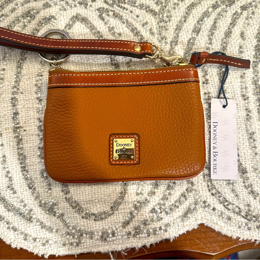 Dooney & Bourke Pebble Leather Wristlet in Saddle Brown